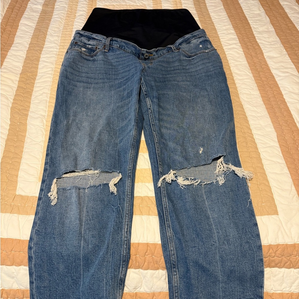 Abercrombie & Fitch Distressed Blue Jeans with Dark Blue Maternity Panel